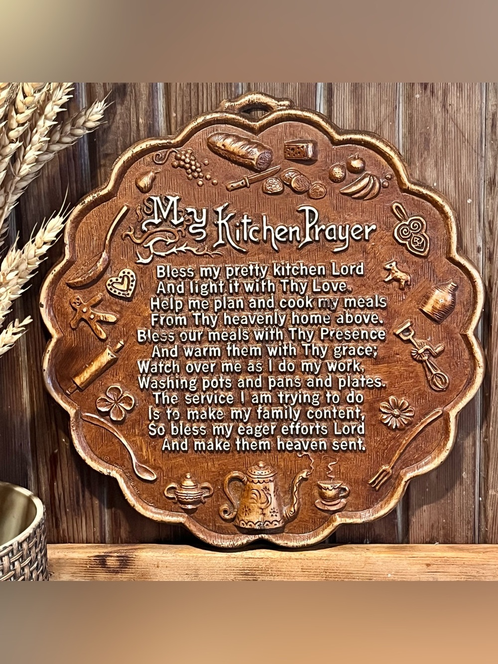 Vintage Resin Kitchen Prayer Plaque Grannycore Cottagecore